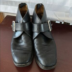 Men’s Black Leather Buckle Ankle Boots Size 7 Unbranded Casual Dress Booties